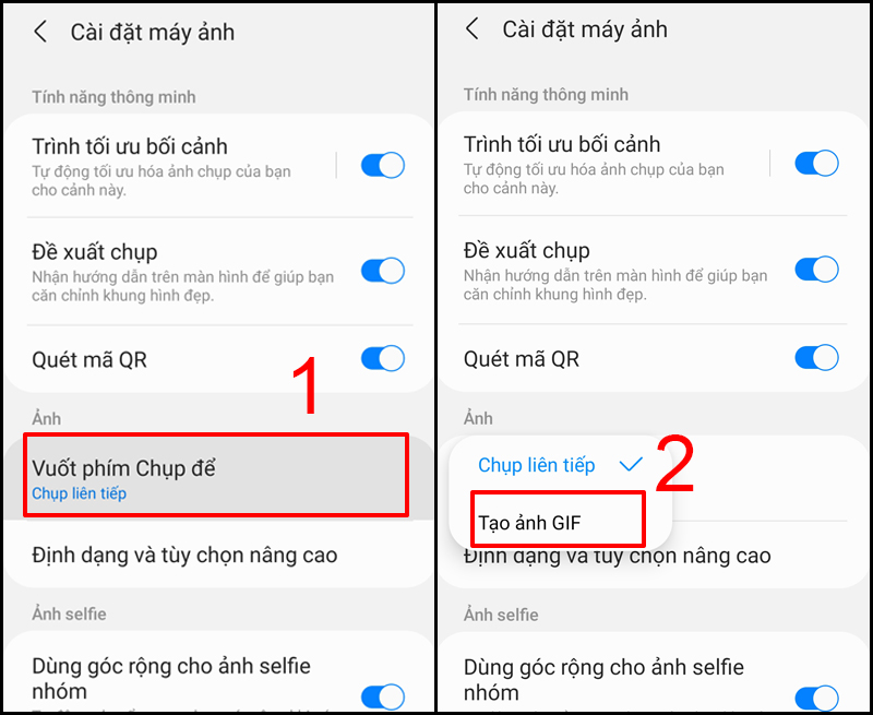 Vuốt ph&iacute;m để chụp ảnh gif